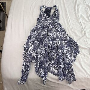 Guess Midi Dress Size 2 Blue Silk Blend Paisley Crochet Floral Scarf Hem